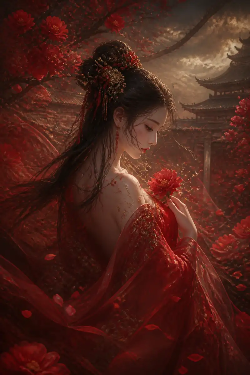 รอยจารึกบนกลีบดอกไม้สีชาด