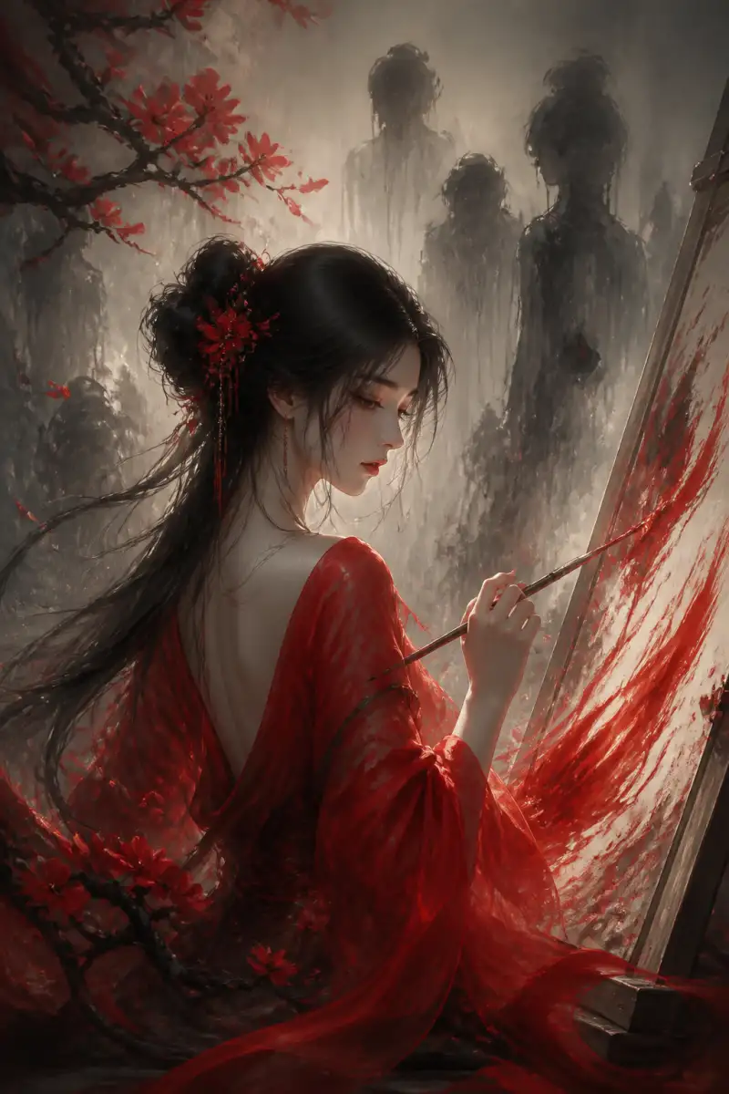 พู่กันพรายสีชาดบนผืนผ้าใบไร้เงา
