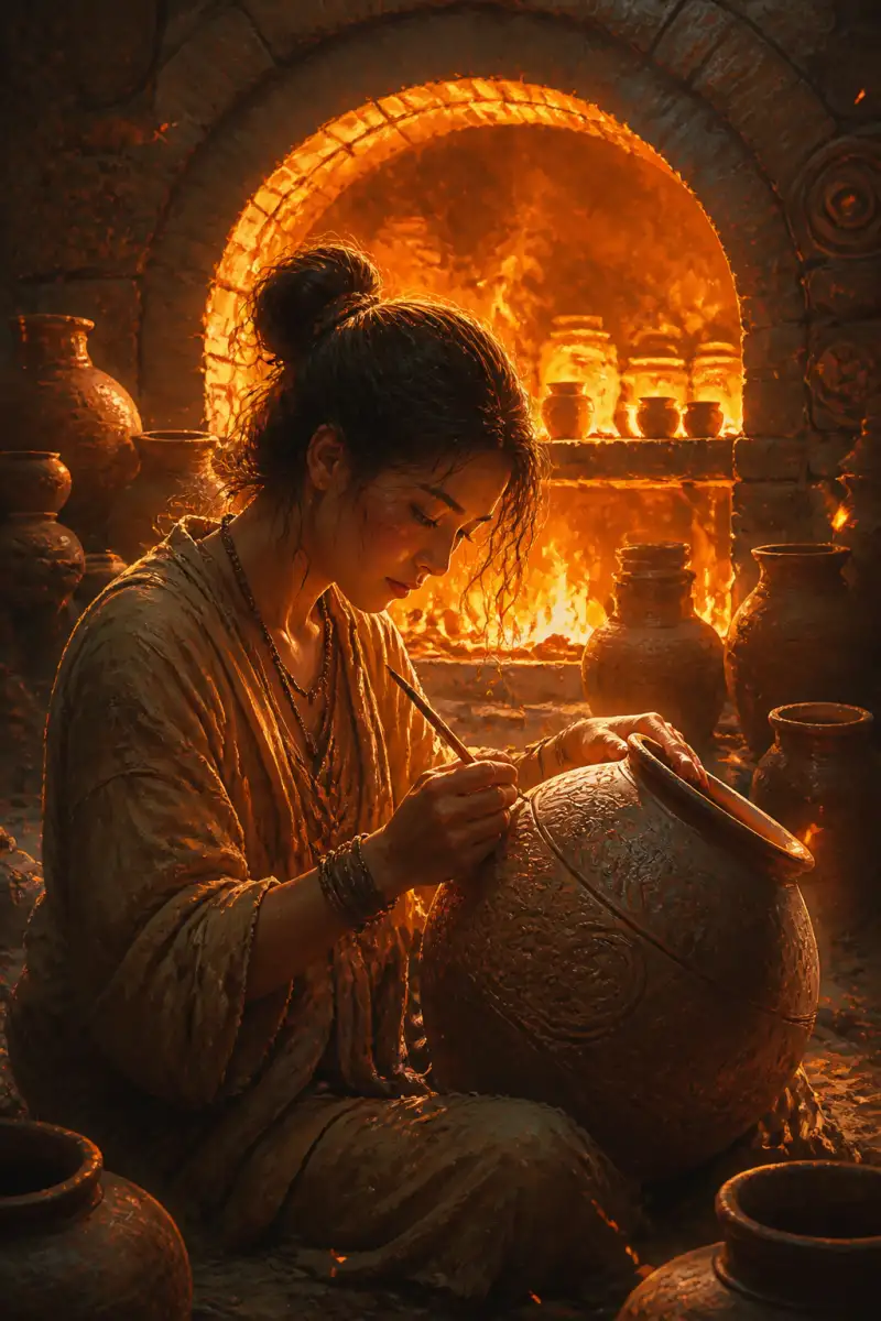 รอยสลักแห่งจังหวะความร้อนในเตาเผาดินเผาโบราณ