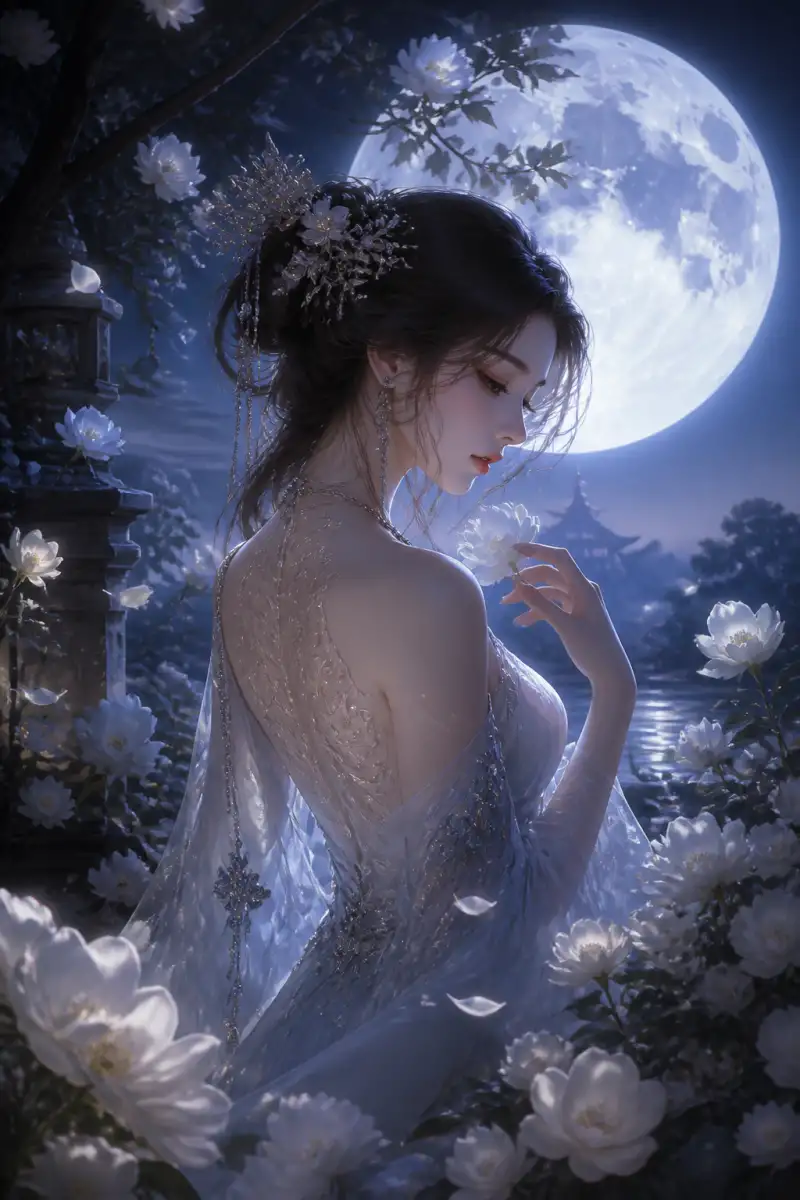 รอยสลักบนกลีบดอกไม้ใต้แสงจันทร์